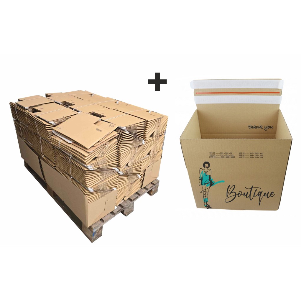 E-commerce shipping box SendbackBox SBB21 with print 255x180x160