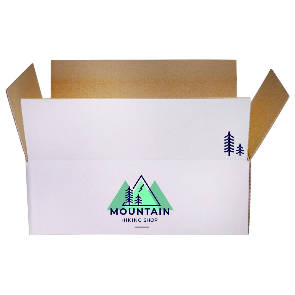 White flap cardboard box with print 300x200x100