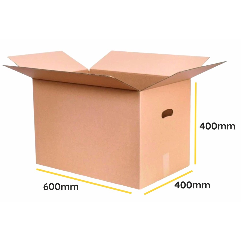 Brown flap cardboard box for moving with handles K015 600x400x400