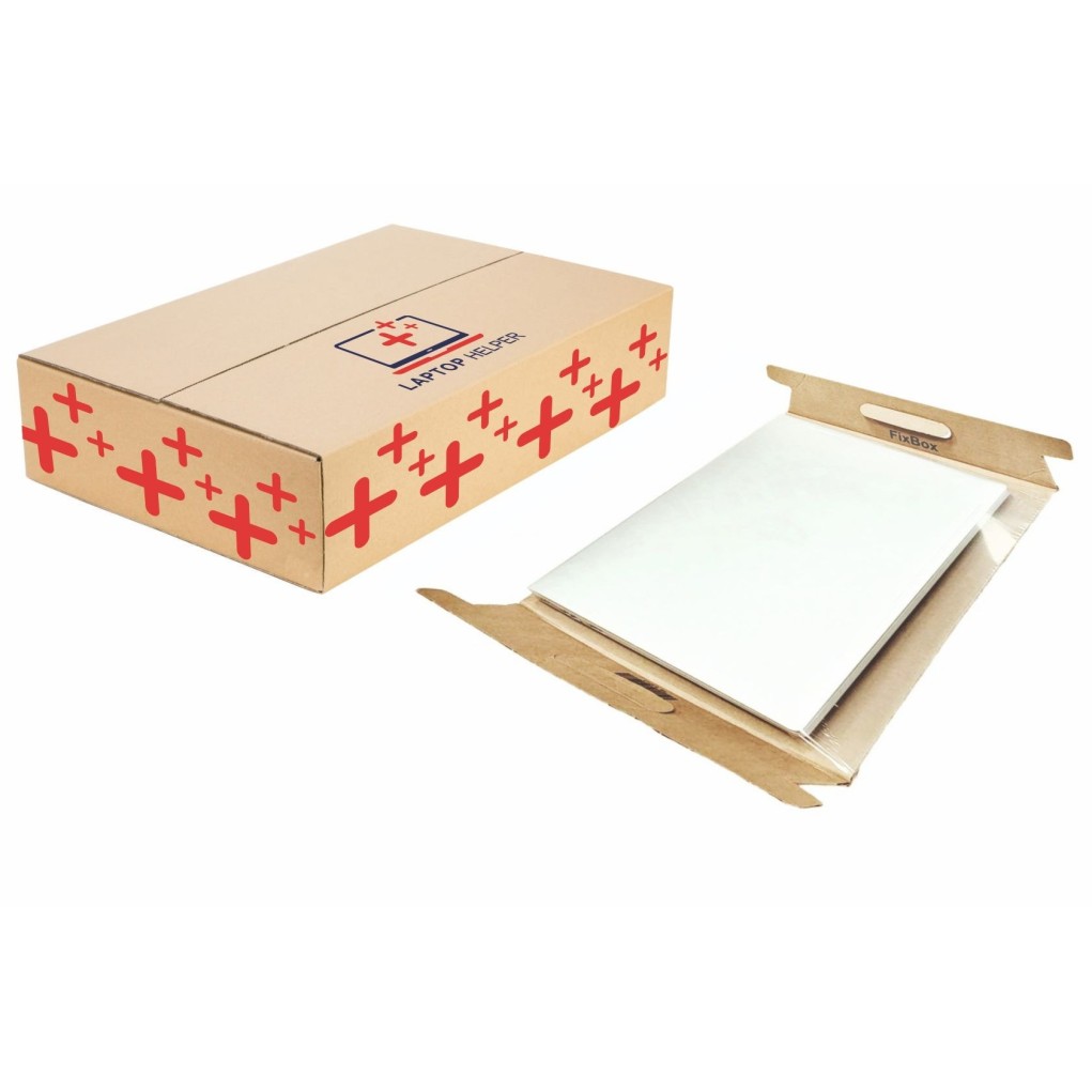 Ensemble FixBox pour l'expédition d'un ordinateur portable de 17 pouces (carton avec impression + insert avec film de protection