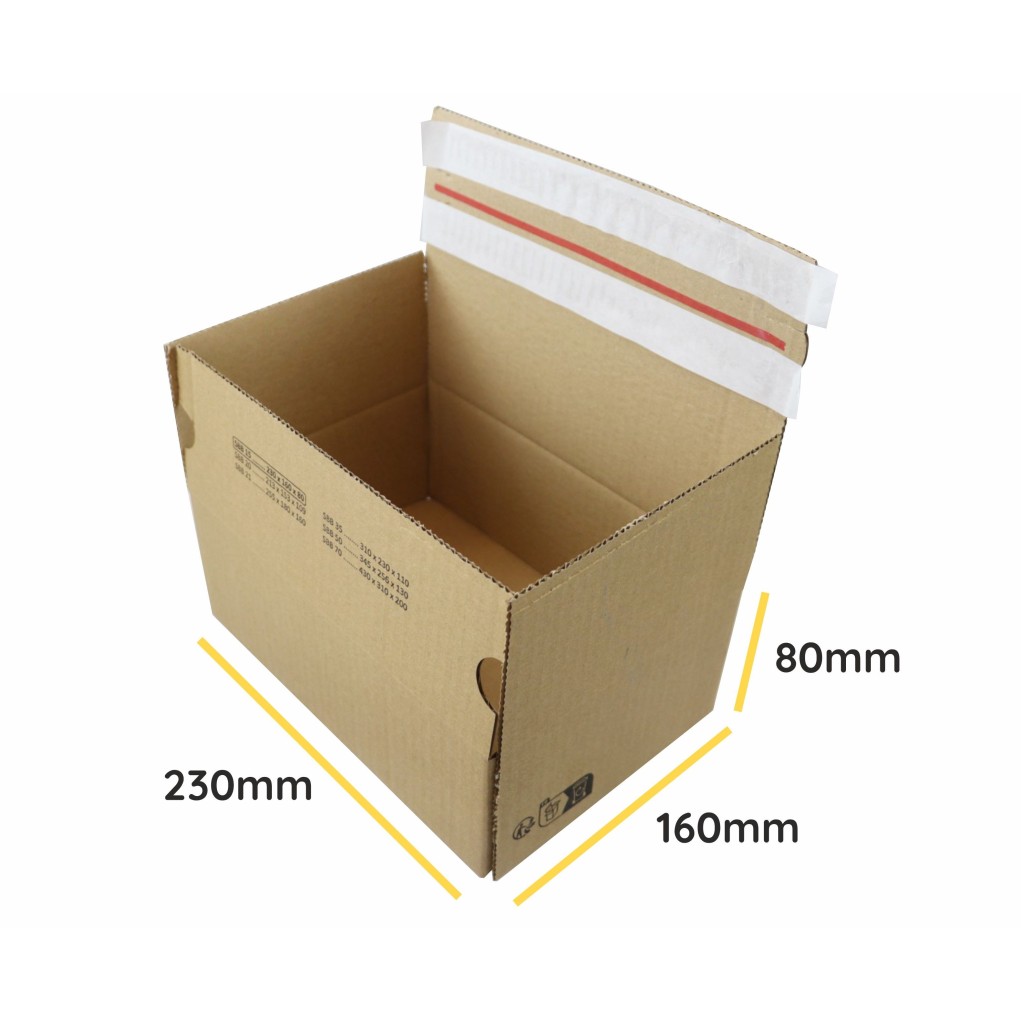 230x160x80 SendbackBox SBB15 Scatola di spedizione e-commerce con fondo automatico, doppia striscia adesiva e nastro a strappo