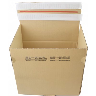 213x153x109 SendbackBox SBB20 E-handel forsendelseskasse med automatbund, dobbelt selvklæbende strimmel og rivebånd