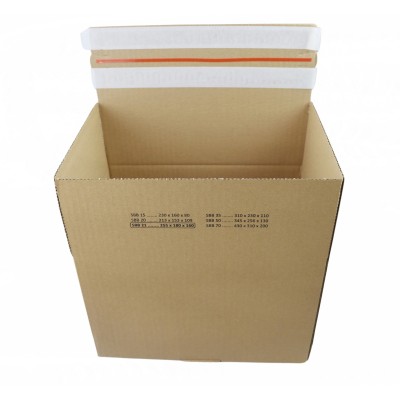 255x180x160 SendbackBox SBB21 E-kereskedelmi szállítódoboz automata aljjal, dupla öntapadós ragasztószalaggal és feltépő szalagg