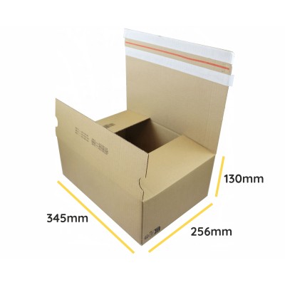 345x256x130 SendbackBox SBB50 E-commerce poštna škatla z avtomatskim dnom, dvojnim samolepilnim trakom in trakom za odpiranje