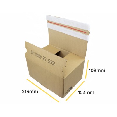 213x153x109 SendbackBox SBB20 E-commerce poštová krabica s automatickým dnom, dvojitým samolepiacim prúžkom a odtrhávacou páskou