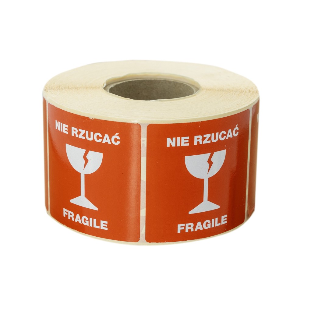 Self-adhesive warning labels "DO NOT THROW, FRAGILE" roll of 1000 pcs.