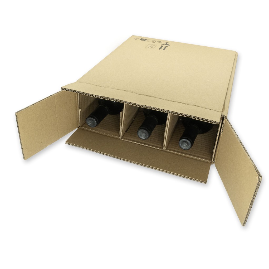 Ambalaj pentru expedierea a 3 sticle de vin (carton + inserție) 320x135x370 Ambalaj pentru expedierea a 3 sticle de vin (carton + inserție) 320x135x370