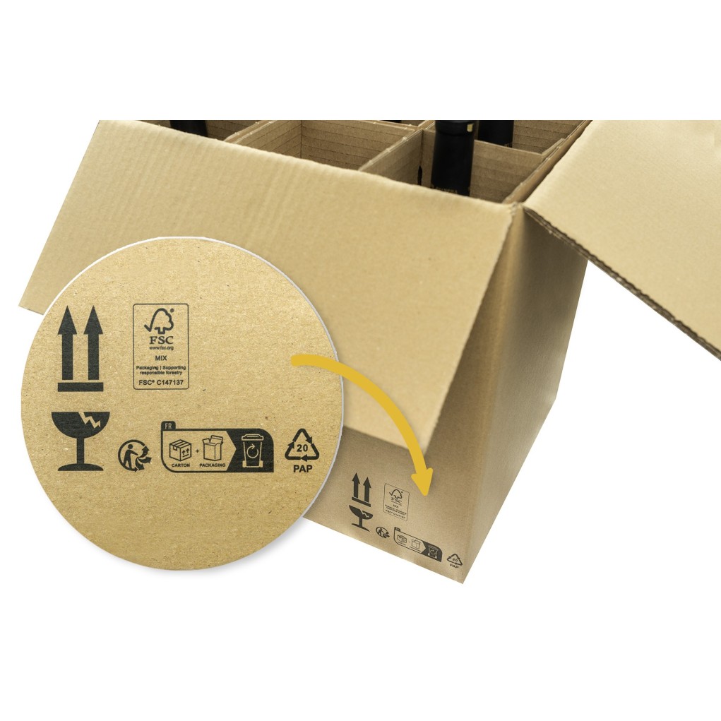 Verpackung für den Versand von 6 Weinflaschen (Karton + Einlage) 325x230x370 Verpackung für den Versand von 6 Weinflaschen (Karton + Einlage) 325x230x370