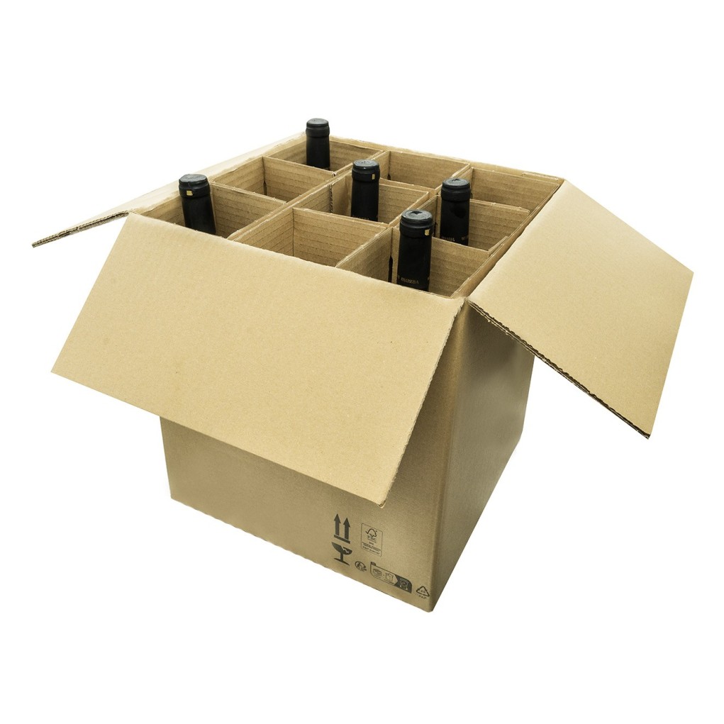 Emballage pour l'expédition de 9 bouteilles de vin (carton + insert) 345x335x370