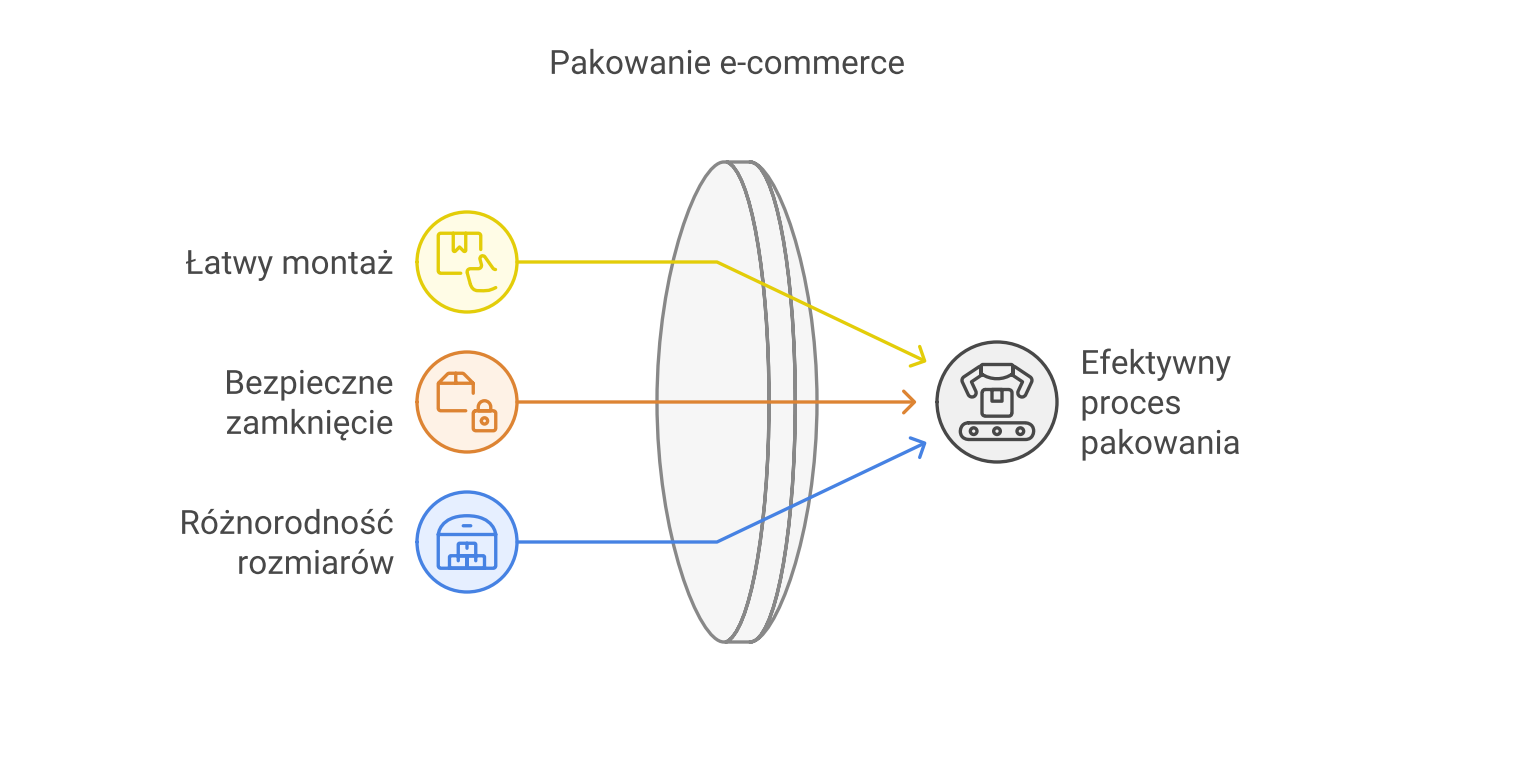 diagram dat een van de voordelen van klepdozen voor e-commerce benadrukt: eenvoudig inpakken