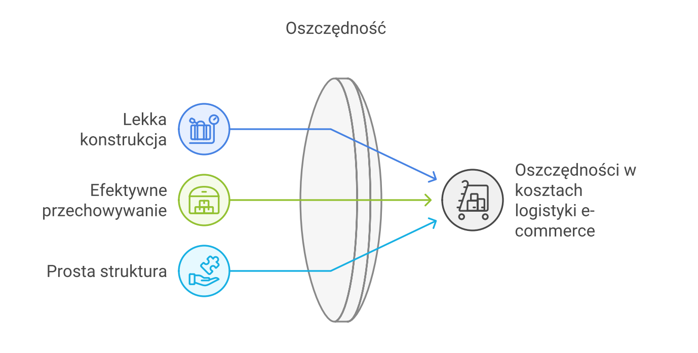 Schemat podkreślający jedną z zalet kartonów klapowych dla e-commerce: oszczędności