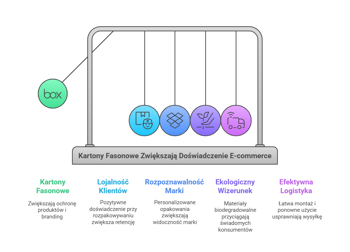 Schemat podkreślający ważną rolę opakowań fasonowych w e-commerce