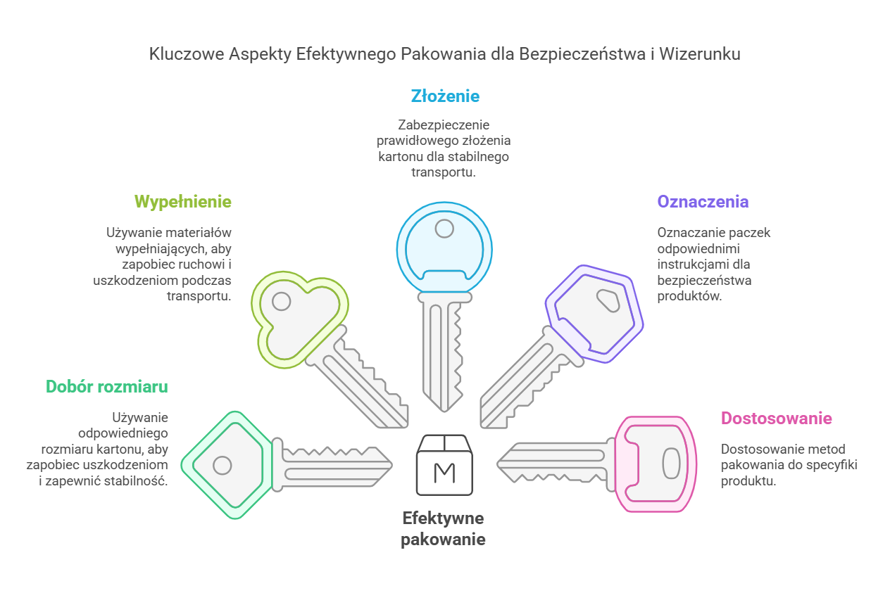 Schemat przedstawiający zasady bezpiecznego zapakowania kartonów fasonowych